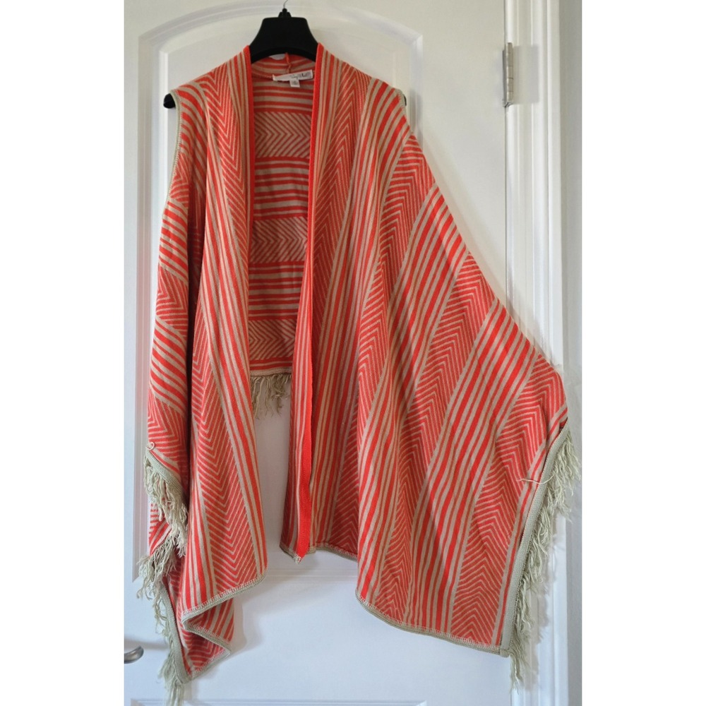 Say What Orange Striped Wrap Open Front Tunic Fringe Women's Size Extra Small